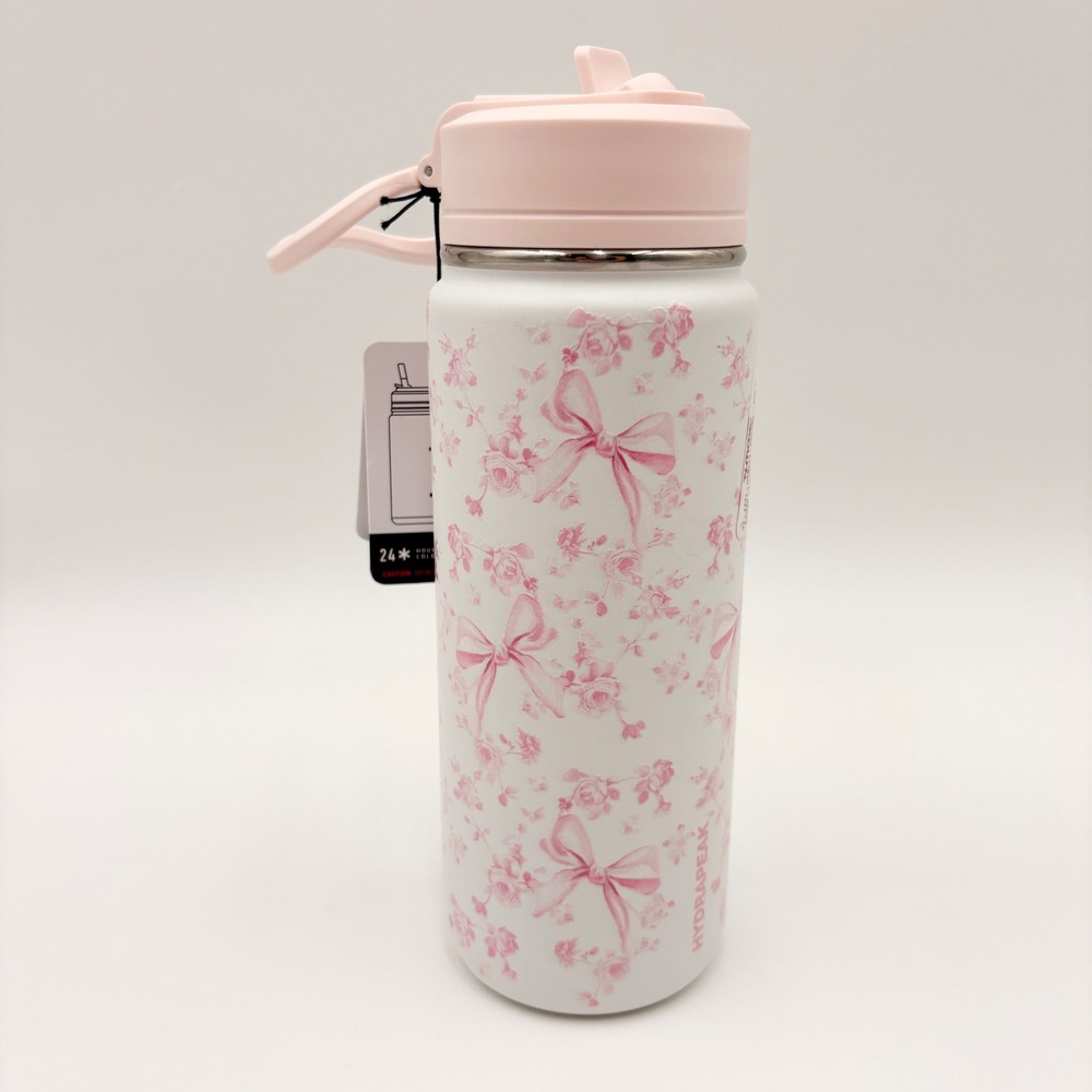 Hydrapeak Mini 20oz Insulated Water Bottle Pink Floral Bows Snow HP-Mini-20